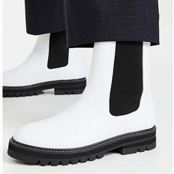 Edgy Chic Marc Fisher LTD White Leather Chelsea Lug Sole Booties - Picture 9 of 12